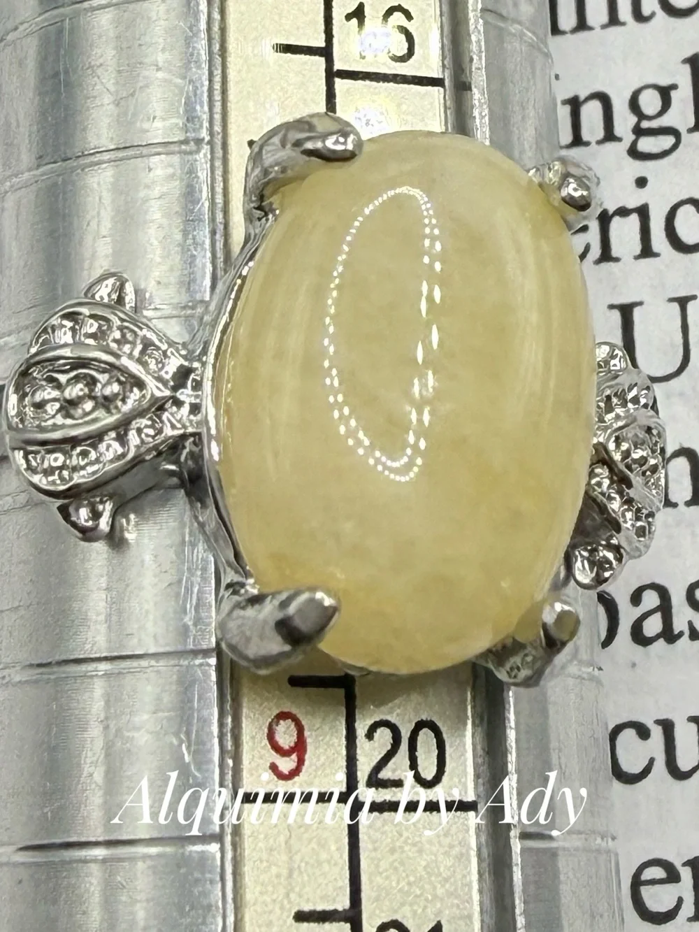 Silver  yellow agate Oval Cabochon Ring